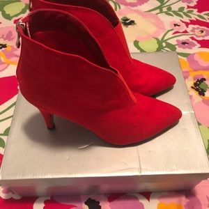 Brand New In Box Never Worn Red Faux Suede Boot
